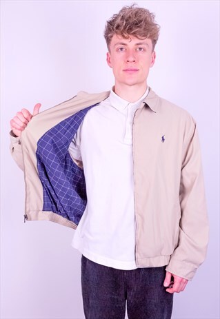 VINTAGE RALPH LAUREN CHECK LINED HARRINGTON JACKET BEIGE XL