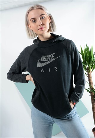 VINTAGE NIKE AIR HOODIE IN GREY WITH PRINT LOGO.