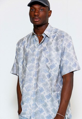 VINTAGE 90S BLUE PRINTED SHIRT