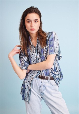 90'S RETRO ABSTRACT PRINT OVERSIZED SHIRT BLOUSE TOP