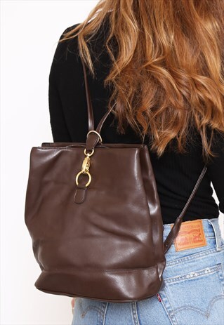 VINTAGE 90S BROWN BUCKET RUCKSACK BACKPACK