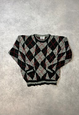 Vintage Abstract Knitted Jumper Argyle Patterned Sweater