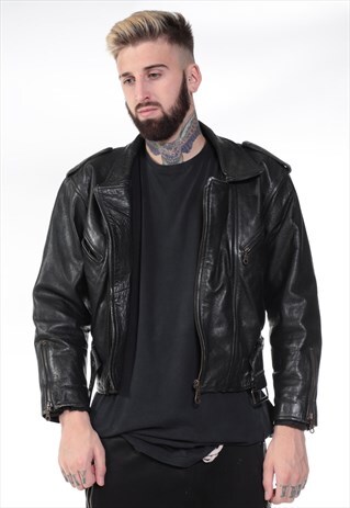 VINTAGE CROPPED LEATHER BIKER JACKET