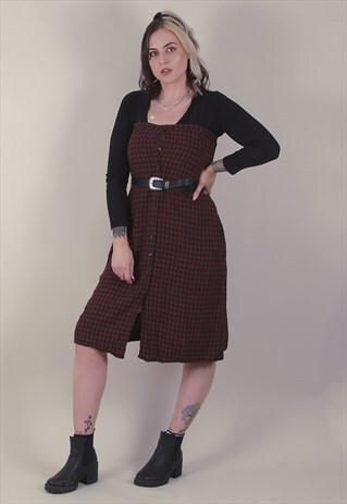 VINTAGE 90'S CHECKERED MIDI DRESS SLEEVELESS /A11021