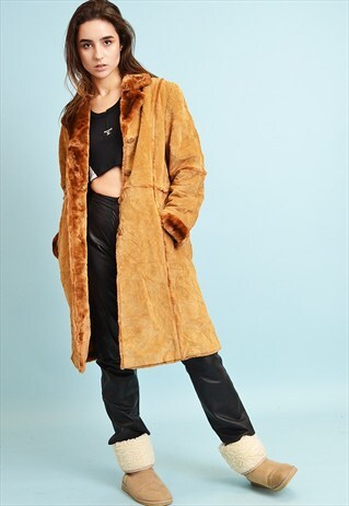 90'S RETRO FAUX FUR & REAL SUEDE SHEARLING SHERPA COAT
