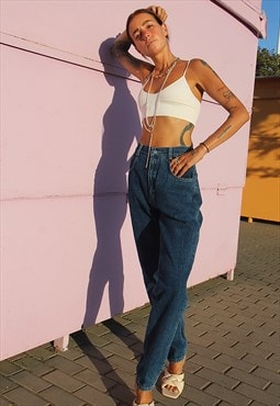 Blue High Rise Mom Jeans 