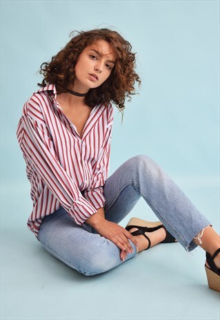90'S RETRO OVERSIZED STRIPED BOYFRIENDS SHIRT TOP