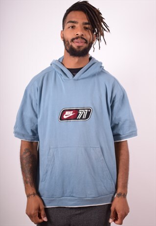 NIKE MENS VINTAGE HOODIE JUMPER SHORT SLEEVE XL BLUE 90S