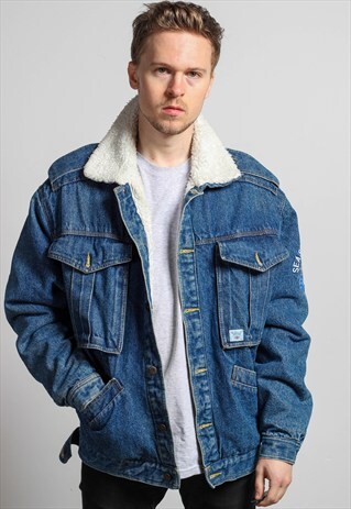 VINTAGE OVERSIZED DENIM SHERPA JACKET