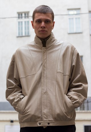 SLICK VINTAGE FANCY LEATHER JACKET IN BEIGE