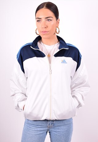 ADIDAS WOMENS VINTAGE TRACKSUIT TOP JACKET LARGE WHITE 90'S