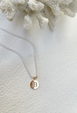 Gold Letter Faux Pearl Initial  B Charm Pendant  Necklace
