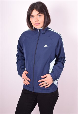 ADIDAS WOMENS VINTAGE TRACKSUIT TOP JACKET MEDIUM BLUE 90'S