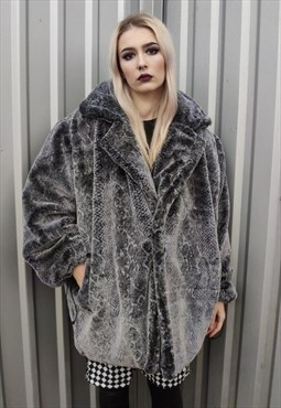 Snake fleece coat handmade 2in1 faux fur Python trench grey