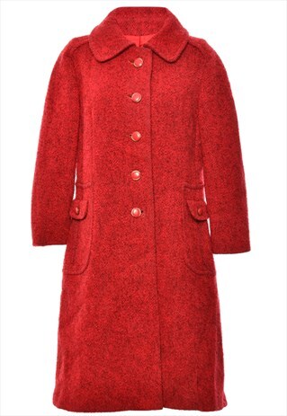 VINTAGE BEYOND RETRO SINGLE BREASTED RED WOOL COAT - L