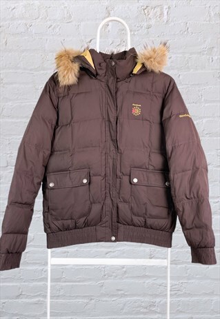 VINTAGE REEBOK PUFFER JACKET FAUX FUR PARKA BROWN WOMEN'S