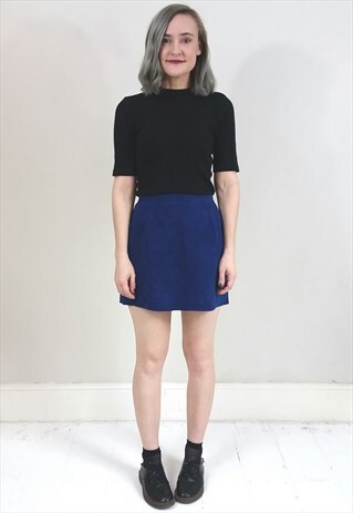 VINTAGE 80'S BLUE RAW EDGE SUEDE MICRO MINI SKIRT