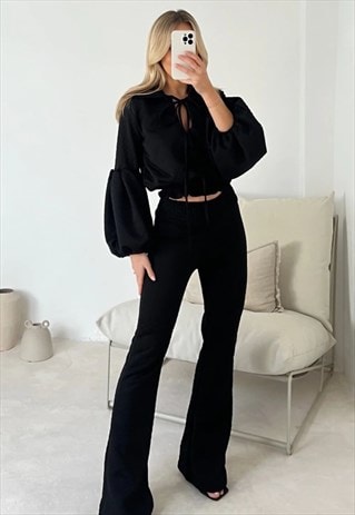 JUSTYOUROUTFIT BLACK QUILTED SHIRT CO-ORD SET