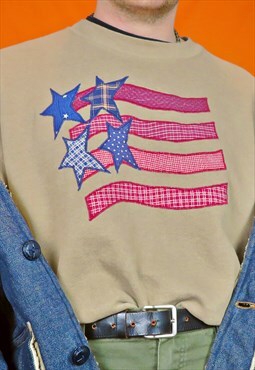 Vintage Jerzees Embroidered USA Flag Graphic Sweatshirt 90s