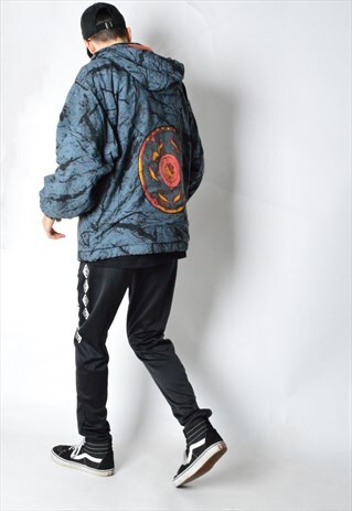 VINTAGE 90S NAVY BLUE ABSTRACT REEBOK SKI JACKET WITH HOOD