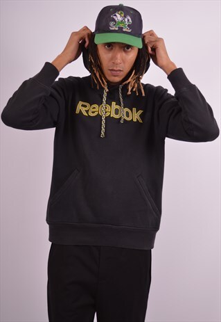 REEBOK MENS VINTAGE HOODIE JUMPER MEDIUM BLACK 90S