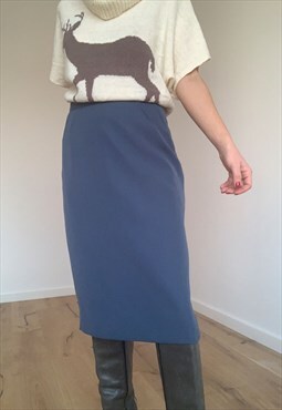 Vintage Blue High waisted Midi Skirt