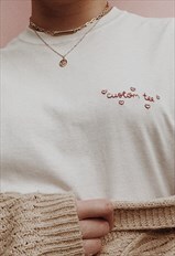personalised hand embroidered heart border t-shirt