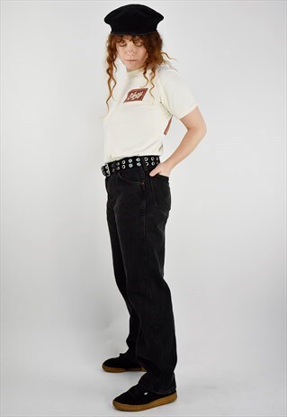 VINTAGE 90S HIGH WAISTED LIGHT BLACK WRANGLER MOM JEANS