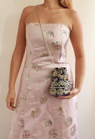 BLUE GOLD EMBROIDERY UMBRELLA MINI BAG