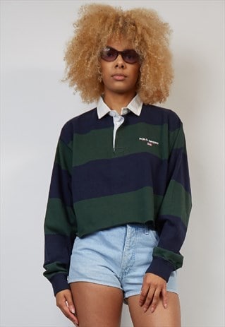 VINTAGE 90'S POLO RALPH LAUREN REWORK NAVY/GREEN CROP TOP