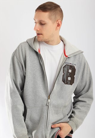 VINTAGE TOMMY HILFIGER ZIP-UP HOODIE SWEATSHIRT GREY