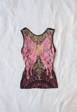 vintage y2k MORGAN DE TOI Heart Butterfly Backless Tank Top