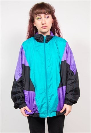 VINTAGE 90'S MULTICOLOUR SHELL TRACKSUIT JACKET TOP