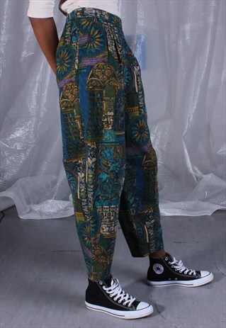VINTAGE GREEN AND BLUE PATTERNED TROUSERS