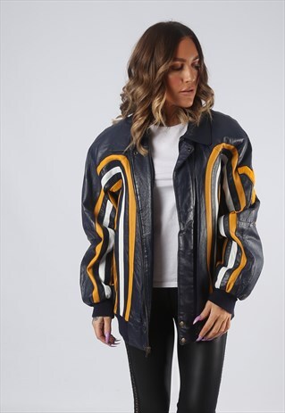LEATHER JACKET BOMBER OVERSIZED VARSITY UK 16 (DK7G)
