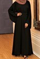 Black Modest Belted Abaya Maxi Dress