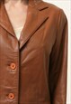 80S VINTAGE LEATHER BROWN TRENCH OUTWEAR AUTUMN COAT 4665