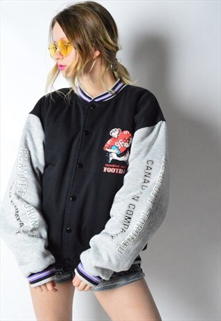 VINTAGE BLACK GREY AMERICAN FOOTBALL TORONTO VARSITY JACKET
