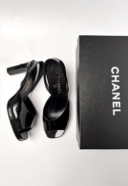 Chanel Heels Sandals Black Patent CC Logo Heel EU 37