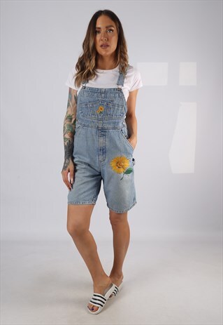 VINTAGE DENIM DUNGAREE SHORTS PETITE FIT UK 10 SMALL (D1Y)