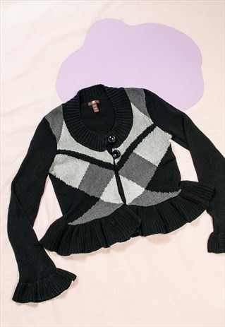 Vintage Knit Cardigan Y2K Jennifer Lopez Frill Flare Jumper