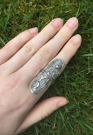 WOMENS BOHO SILVER COLOUR BIG CHUNKY AZTEC RING JEWELLERY
