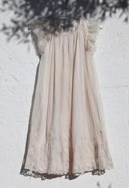 Vintage cream embroidered ruffled tulle mini dress.