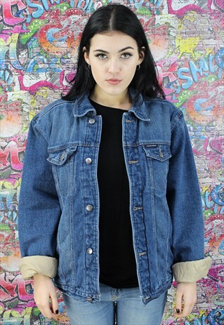 VINTAGE 80S MID BLUE BLANKET LINED DENIM JACKET. UNISEX.