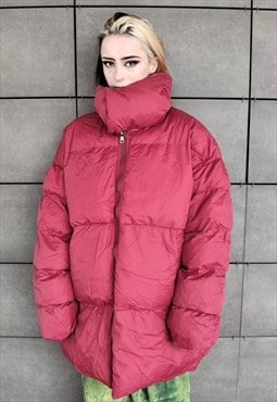 Raised neck bomber Korean quilted puffer jacket in red