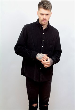 1990'S VINTAGE CORD RALPH LAUREN CHAPS SHIRT IN BLACK