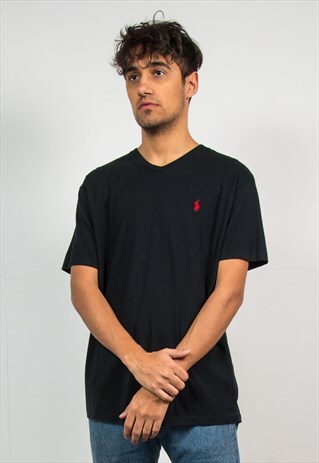 RALPH LAUREN T-SHIRT BLACK V-NECK