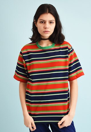 70'S RETRO STRIPED PRINT TOP T-SHIRT