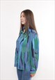 90S ABSTRACT BLUE BLOUSE, VINTAGE MULTICOLOR RETRO STYLE TOP