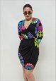 VINTAGE Y2K FUNKY CIRCLES SURPLICE LONG SLEEVE MINI DRESS M